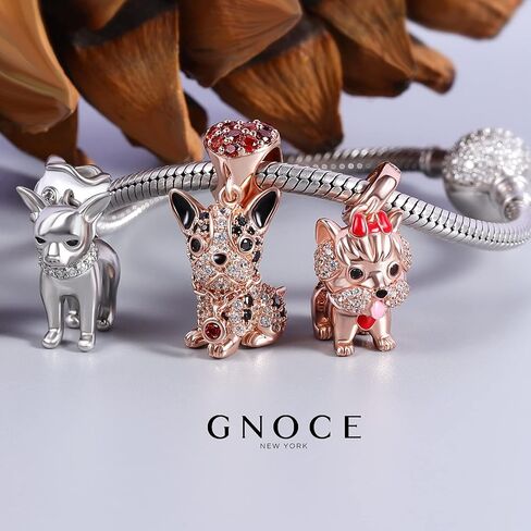 GNOCE Dog Charms 925 Sterling Silver Corgi Schnauzer Poodle Pendant Dangle Animal Beads Charms fit all Bracelets & Necklaces Best Gift for Mom Friends Who Like Dogs (Bulldog) in Saudi Arabia