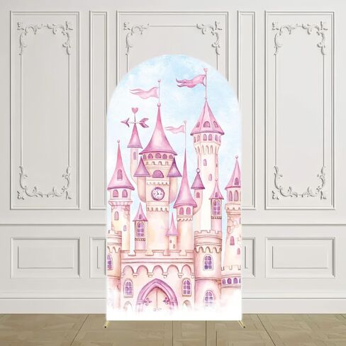 6.6FT Pink Castle Tower Arch Cover Round Arch Backdrop Chiara Fairy Tales for Birthday Party Baby Shower Decor Groovy(6.6x3.3ft,No Frame No Zipper) in Saudi Arabia