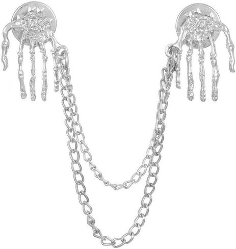 Vintage Skeleton Hand Tassel Chain Brooch Collar Pin for Women Men Punk Halloween Skull Hand Brooches Pin Cosplay Party Suit Shirt Tie Pins Accessories Fashion Jewelry Gift in Kuwait