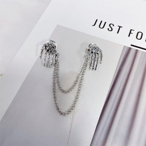Vintage Skeleton Hand Tassel Chain Brooch Collar Pin for Women Men Punk Halloween Skull Hand Brooches Pin Cosplay Party Suit Shirt Tie Pins Accessories Fashion Jewelry Gift in Kuwait