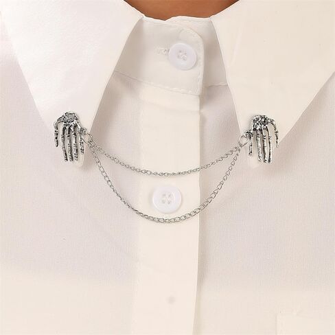 Vintage Skeleton Hand Tassel Chain Brooch Collar Pin for Women Men Punk Halloween Skull Hand Brooches Pin Cosplay Party Suit Shirt Tie Pins Accessories Fashion Jewelry Gift in Kuwait