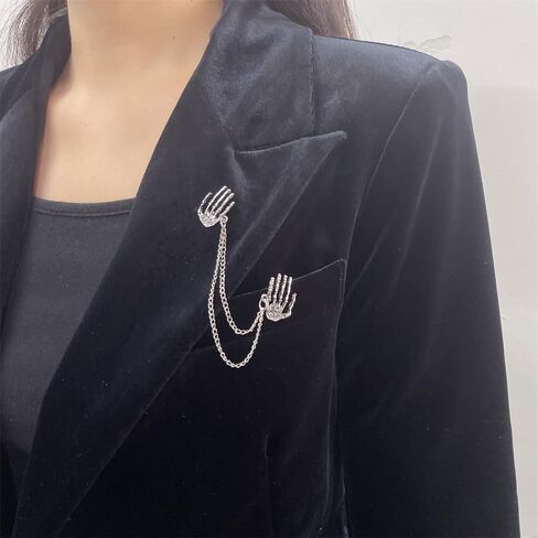 Vintage Skeleton Hand Tassel Chain Brooch Collar Pin for Women Men Punk Halloween Skull Hand Brooches Pin Cosplay Party Suit Shirt Tie Pins Accessories Fashion Jewelry Gift in Kuwait