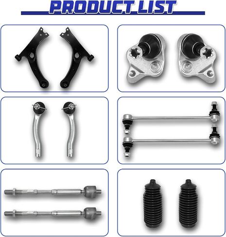 Control Arm, 12 Pcs Suspension Kit Front Lower Ball Joint Sway Bar Stabilizer Link Outer & Inner Tie Rod Bellows Replacement For Toyota Corolla 2003-2008 in Saudi Arabia