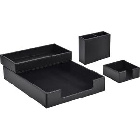 4 Pack Leather Office Supplies/Desk Organizer for Letter Paper Tray,Sticky Note Holder,Pen Cup,Stackable Small Letter Mail Sorter Tray,Workspace Decor for Women Men (Brown, 4-piece set) in Saudi Arabia