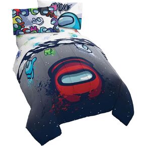 Minecraft Creeper Twin Comforter Set 4 Piece Kids Bedding for Boys, Blue | Zombie Steve, Bed in a Bag, Comforter Sheets Pillowcase, Official Product, Soft Microfiber, Machine Washable, Boys Gift in Saudi Arabia