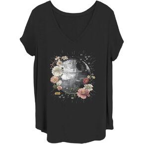 STAR WARS Women's Floral Death Star Junior's Plus Short Sleeve Tee Shirt in Saudi Arabia