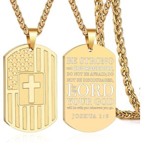 Asoqola Dog Tag Cross Necklace for Men ، قلادة قلادة من الفولاذ المقاوم للصدأ من الفولاذ المقاوم للصدأ مع سلسلة 24 بوصة ، هدية مجوهرات وطنية ملهمة للرجال ، الأسود in Kuwait