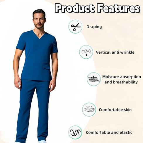 DEEYOTA Medical Scrubs for Men,Scrubs for Men Set,Highly Elastic and Breathable,Moisture Wicking and Quick Drying in Kuwait