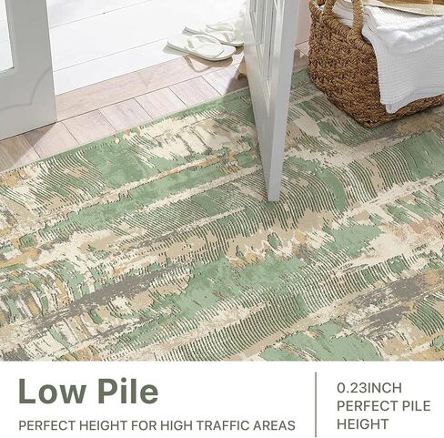 Washable Rug 5x7 Area Rug for Living Room Bedroom, Large Modern Abstract Rug Indoor Floor Carpets Low Pile No Shed Non-Slip with Rubber Backing Dining Room Kitchen Office (Green, 5'x7') in Kuwait