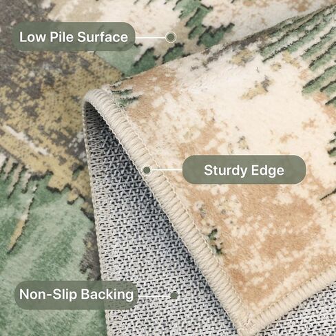 Washable Rug 5x7 Area Rug for Living Room Bedroom, Large Modern Abstract Rug Indoor Floor Carpets Low Pile No Shed Non-Slip with Rubber Backing Dining Room Kitchen Office (Green, 5'x7') in Kuwait