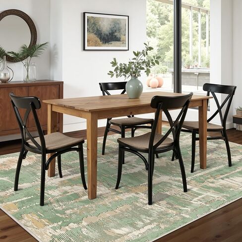Washable Rug 5x7 Area Rug for Living Room Bedroom, Large Modern Abstract Rug Indoor Floor Carpets Low Pile No Shed Non-Slip with Rubber Backing Dining Room Kitchen Office (Green, 5'x7') in Kuwait