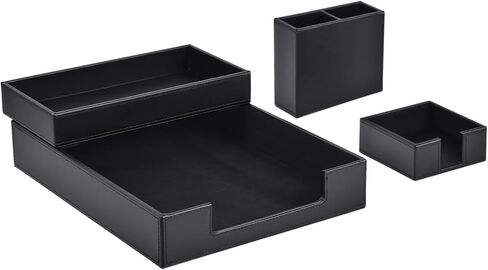 4 Pack Leather Office Supplies/Desk Organizer for Letter Paper Tray,Sticky Note Holder,Pen Cup,Stackable Small Letter Mail Sorter Tray,Workspace Decor for Women Men (Brown, 4-piece set) in Saudi Arabia