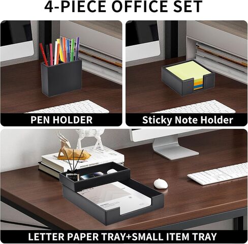 4 Pack Leather Office Supplies/Desk Organizer for Letter Paper Tray,Sticky Note Holder,Pen Cup,Stackable Small Letter Mail Sorter Tray,Workspace Decor for Women Men (Brown, 4-piece set) in Saudi Arabia