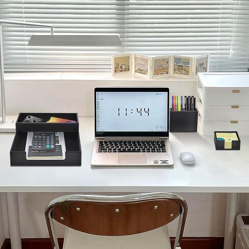 4 Pack Leather Office Supplies/Desk Organizer for Letter Paper Tray,Sticky Note Holder,Pen Cup,Stackable Small Letter Mail Sorter Tray,Workspace Decor for Women Men (Brown, 4-piece set) in Saudi Arabia