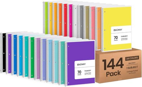 Spiral Notebooks Bulk 24 Pack - 12 Bright & 12 Pastel Colors Included (24 colors Total) - 1 Subject College Ruled Spiral Notebook for School - 8 X 10-1/2 Inch Classroom Notebooks - 70 Sheets in Kuwait