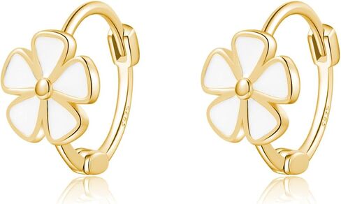 SLUYNZ 925 Sterling Silver White Flower Hoop Earrings Huggie for Women Teens Small Daisy Hoop Earrings Summer Earrings in Saudi Arabia