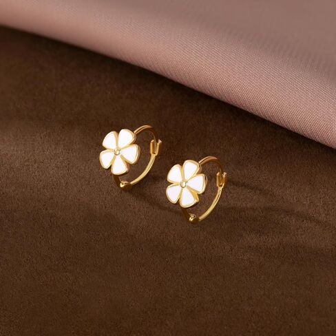 SLUYNZ 925 Sterling Silver White Flower Hoop Earrings Huggie for Women Teens Small Daisy Hoop Earrings Summer Earrings in Saudi Arabia
