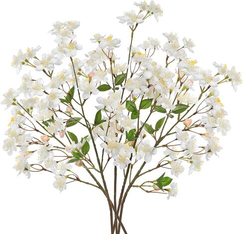 DILATATA Artificial Cherry Blossom Flowers 5 Pcs Silk Cherry Blossom Stems 37.4 Inch Long Stems Faux Silk Peach Flowers for Tall Vase Spring Decor Wedding Party Home Table Arrangement - White in Saudi Arabia