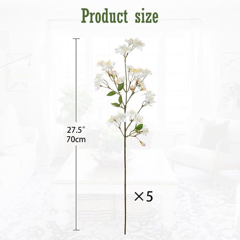 DILATATA Artificial Cherry Blossom Flowers 5 Pcs Silk Cherry Blossom Stems 37.4 Inch Long Stems Faux Silk Peach Flowers for Tall Vase Spring Decor Wedding Party Home Table Arrangement - White in Saudi Arabia