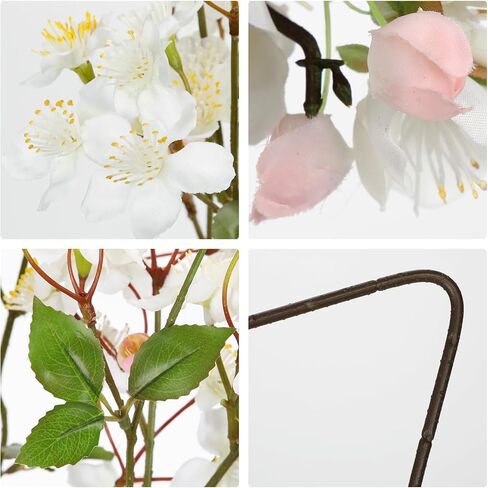 DILATATA Artificial Cherry Blossom Flowers 5 Pcs Silk Cherry Blossom Stems 37.4 Inch Long Stems Faux Silk Peach Flowers for Tall Vase Spring Decor Wedding Party Home Table Arrangement - White in Saudi Arabia
