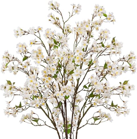 DILATATA Artificial Cherry Blossom Flowers 5 Pcs Silk Cherry Blossom Stems 37.4 Inch Long Stems Faux Silk Peach Flowers for Tall Vase Spring Decor Wedding Party Home Table Arrangement - White in Saudi Arabia