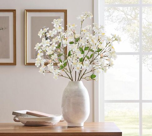 DILATATA Artificial Cherry Blossom Flowers 5 Pcs Silk Cherry Blossom Stems 37.4 Inch Long Stems Faux Silk Peach Flowers for Tall Vase Spring Decor Wedding Party Home Table Arrangement - White in Saudi Arabia