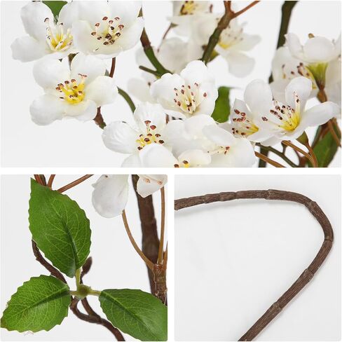 DILATATA Artificial Cherry Blossom Flowers 5 Pcs Silk Cherry Blossom Stems 37.4 Inch Long Stems Faux Silk Peach Flowers for Tall Vase Spring Decor Wedding Party Home Table Arrangement - White in Saudi Arabia