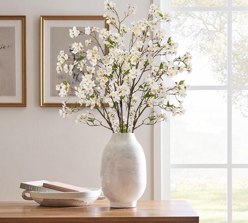 DILATATA Artificial Cherry Blossom Flowers 5 Pcs Silk Cherry Blossom Stems 37.4 Inch Long Stems Faux Silk Peach Flowers for Tall Vase Spring Decor Wedding Party Home Table Arrangement - White in Saudi Arabia