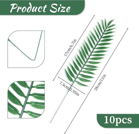 10 Pcs Artificial Palm Leaves, Small Green Fake Palm Leaf with Stems, Fake Leaves, Leaves Decor for Party Decoration, Wedding, Restaurants, Homes, Offices, Balconies in Kuwait