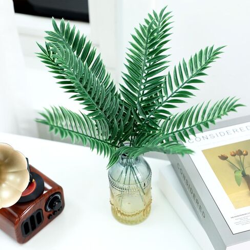 10 Pcs Artificial Palm Leaves, Small Green Fake Palm Leaf with Stems, Fake Leaves, Leaves Decor for Party Decoration, Wedding, Restaurants, Homes, Offices, Balconies in Kuwait