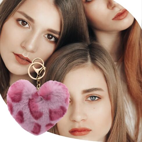 yallnasl y2k leopard heart keychain keychain fuzzy fluffy leopard keychain for women girls in Kuwait