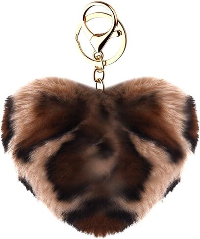 yallnasl y2k leopard heart keychain keychain fuzzy fluffy leopard keychain for women girls in Kuwait
