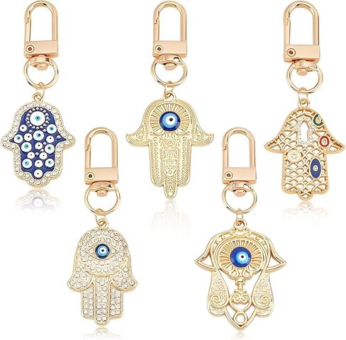 5 Pcs Hamsa Hand Evil Eye Keychains, Hand Protection Key Charm Evil Eye Pendants Good Lucky Charms Keyring in Kuwait
