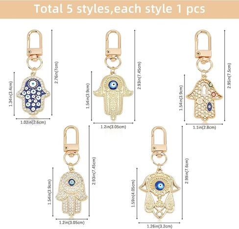 5 Pcs Hamsa Hand Evil Eye Keychains, Hand Protection Key Charm Evil Eye Pendants Good Lucky Charms Keyring in Kuwait