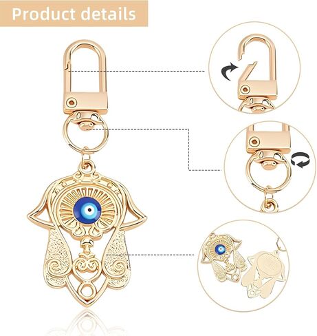 5 Pcs Hamsa Hand Evil Eye Keychains, Hand Protection Key Charm Evil Eye Pendants Good Lucky Charms Keyring in Kuwait