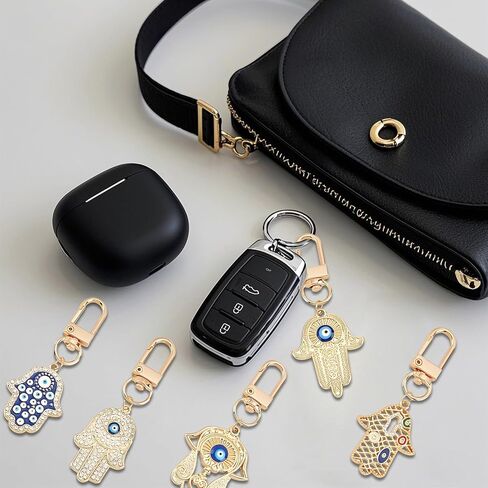 5 Pcs Hamsa Hand Evil Eye Keychains, Hand Protection Key Charm Evil Eye Pendants Good Lucky Charms Keyring in Kuwait