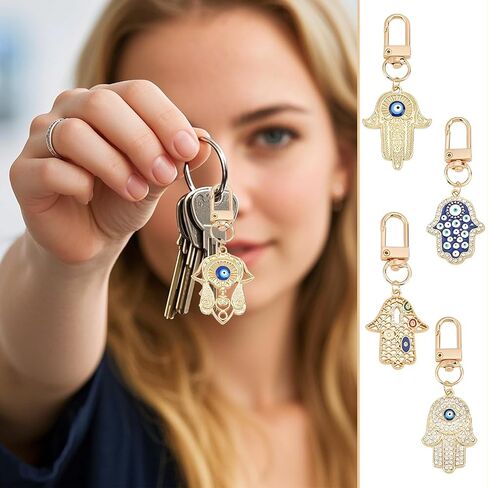 5 Pcs Hamsa Hand Evil Eye Keychains, Hand Protection Key Charm Evil Eye Pendants Good Lucky Charms Keyring in Kuwait