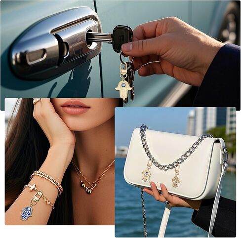5 Pcs Hamsa Hand Evil Eye Keychains, Hand Protection Key Charm Evil Eye Pendants Good Lucky Charms Keyring in Kuwait