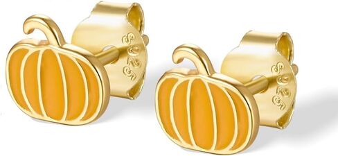 Cute Pumpkin Tiny Small Stud Earrings 925 Sterling Silver Cartilage Tragus Hypoallergenic Enamel Studs Earring Dainty Halloween Thanksgiving Autumn Fall Party Jewelry Gifts for Women Daughter in Saudi Arabia
