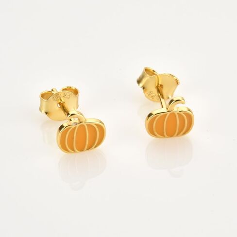 Cute Pumpkin Tiny Small Stud Earrings 925 Sterling Silver Cartilage Tragus Hypoallergenic Enamel Studs Earring Dainty Halloween Thanksgiving Autumn Fall Party Jewelry Gifts for Women Daughter in Saudi Arabia