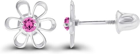 Solid 14K Gold 7.50mm Natural Birthstone Daisy Flower Screwback Stud Earrings For Women | 2mm Natural Birthstone | 14K Gold Natural or Created Gemstone Screwback Earrings For Women in Saudi Arabia