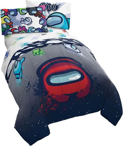 Minecraft Creeper Twin Comforter Set 4 Piece Kids Bedding for Boys, Blue | Zombie Steve, Bed in a Bag, Comforter Sheets Pillowcase, Official Product, Soft Microfiber, Machine Washable, Boys Gift in Kuwait
