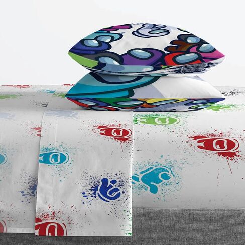 Minecraft Creeper Twin Comforter Set 4 Piece Kids Bedding for Boys, Blue | Zombie Steve, Bed in a Bag, Comforter Sheets Pillowcase, Official Product, Soft Microfiber, Machine Washable, Boys Gift in Kuwait