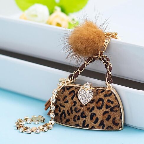 Fashion Keychain,Leopard Print Small Bag Shape Key Chain Rings, Car Keychain, Girl Backpack Pendant in Kuwait