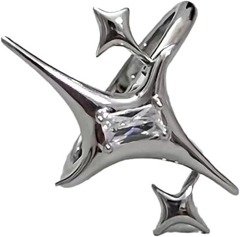 Silver Chunky Star Ring Irregular Silver Star Ring Y2k Rings Grunge Rings Adjustable Open Ring Sparkling Hollow Star Knuckle Ring Jewelry for Women in Kuwait