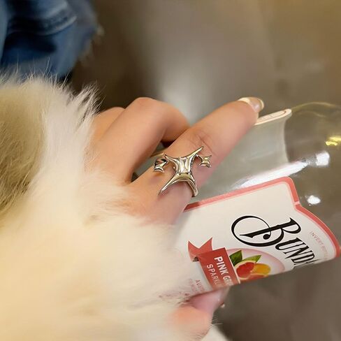 Silver Chunky Star Ring Irregular Silver Star Ring Y2k Rings Grunge Rings Adjustable Open Ring Sparkling Hollow Star Knuckle Ring Jewelry for Women in Kuwait