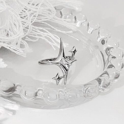 Silver Chunky Star Ring Irregular Silver Star Ring Y2k Rings Grunge Rings Adjustable Open Ring Sparkling Hollow Star Knuckle Ring Jewelry for Women in Kuwait