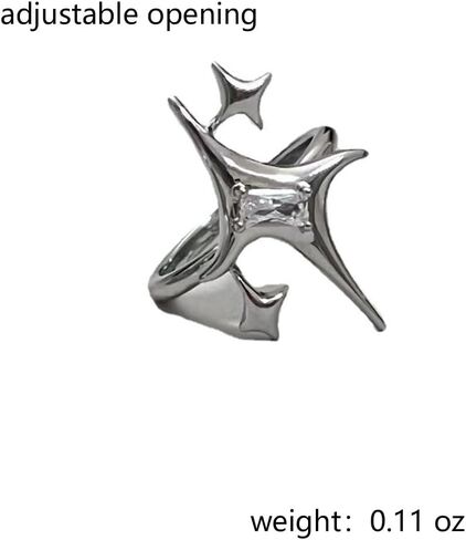 Silver Chunky Star Ring Irregular Silver Star Ring Y2k Rings Grunge Rings Adjustable Open Ring Sparkling Hollow Star Knuckle Ring Jewelry for Women in Kuwait