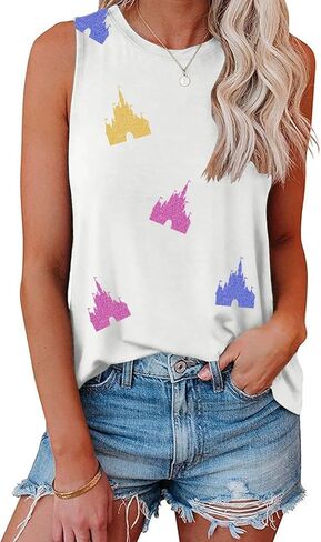 Magic Kingdom Tanks for Women Magical Shirt Colorful Sequin Castle Graphic Vest Summer Vacation Tee Tops in Kuwait