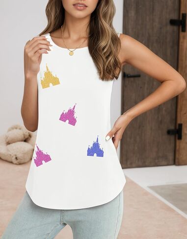 Magic Kingdom Tanks for Women Magical Shirt Colorful Sequin Castle Graphic Vest Summer Vacation Tee Tops in Kuwait